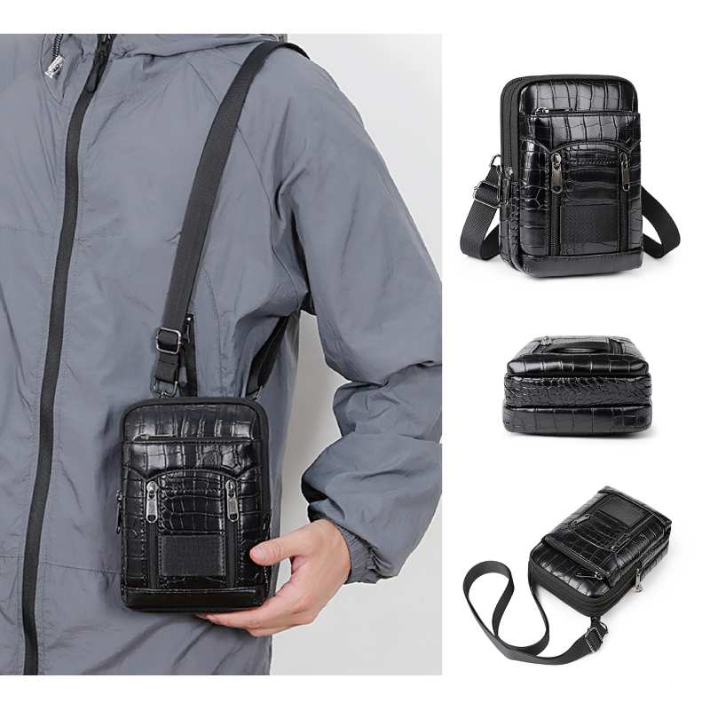 Leather Wallet Men - Borsa a tracolla a tracolla con