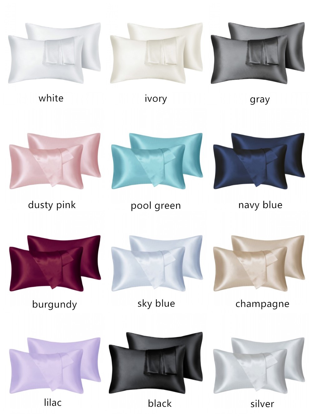 Silk Pillowcase - 2 pz/lotto Solido Raso Setoso Cura