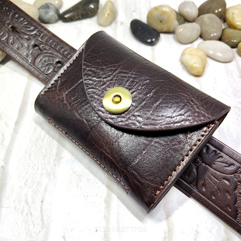 Leather Wallet Men - Blongk Mini marsupio sottile cintura in