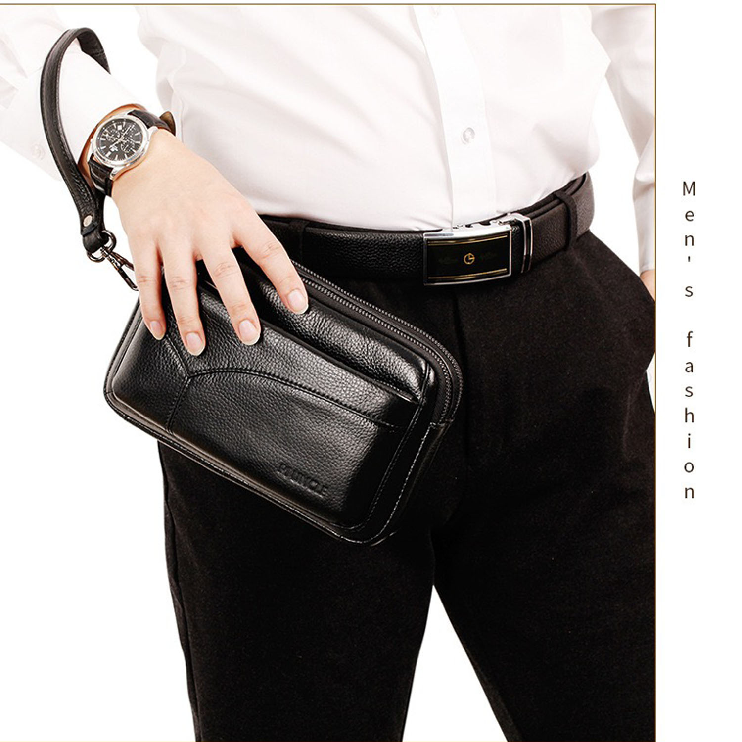 Leather Wallet Men - Borsa a Mano da Uomo in