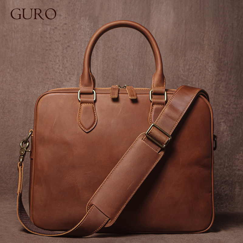 Leather Briefcase - GURO Uomo Crazy Horse Valigetta in