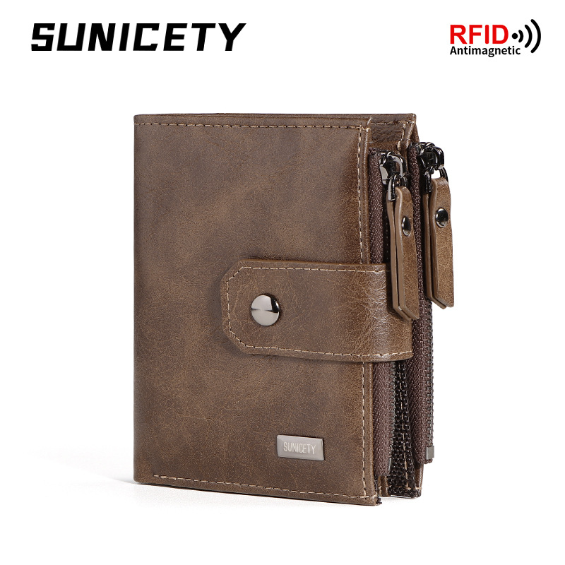 Leather Wallet Men - Portafoglio corto sottile da uomo in