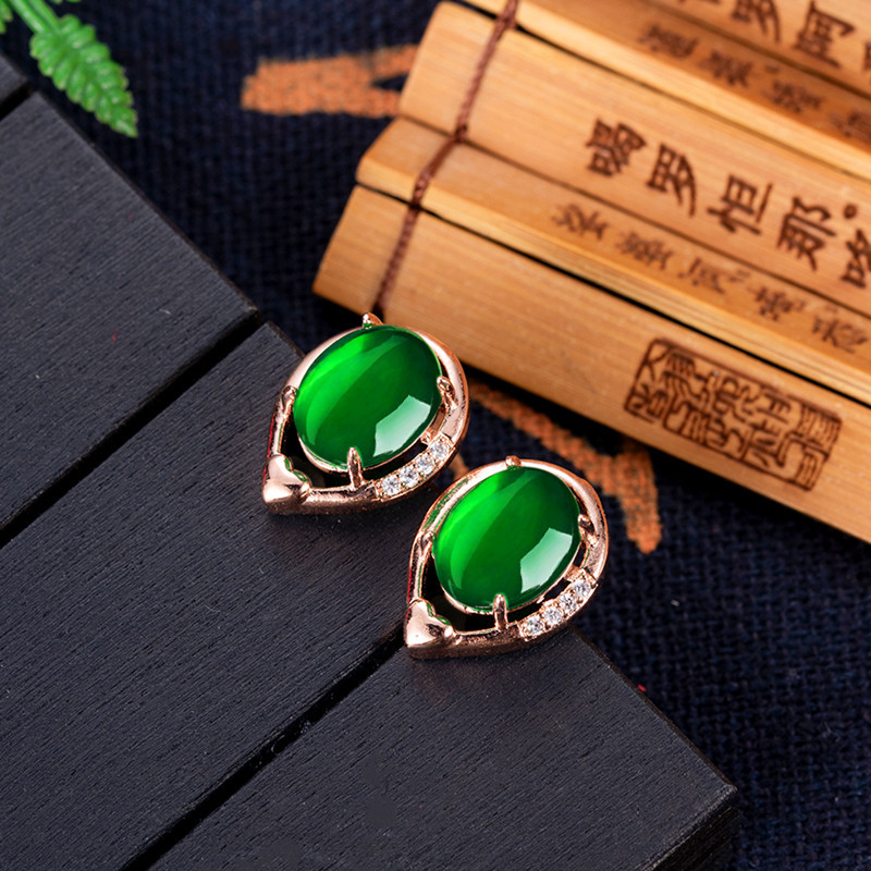 Gold Plated Jewelry - Orecchini fiore di giada naturale orecchini